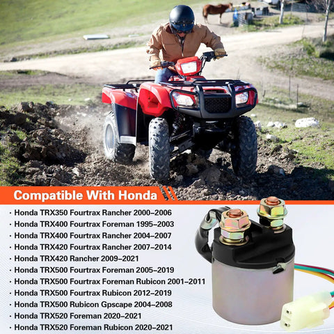 Starter Solenoid Relay For Honda TRX Rancher 350 2000 2006 ATV Replacement Heavy Duty Electrical Switch Fits TRX350 TRX420 TRX400 Foreman Rancher Models Easy Install Reliable Crank Start Performance on ATV