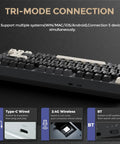 Flex75 Gasket Wireless Mechanical Keyboard With Control Knob Tri Mode Bluetooth 2.4G USB Wired showing tri-mode connection options.