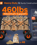 38 Inch Collapsible Beach Wagon With 10 Inch Balloon Wheels For Sand All Terrain Heavy Duty Beast Hauler 460 Pound Capacity Foldable Wagon For Camping Groceries And Sports Black loaded with sandbags and highlighting construction features.