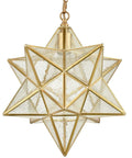 Moravian Star Light Fixture Modern Brass Seeded Glass Pendant Light for Boho Moroccan Style Rooms with 15 Inch Shade.