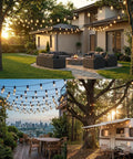 S14 Outdoor String Lights 100Ft Waterproof Patio Lights With 35 Shatterproof LEDs 2 Spares UL Certified hanging over patio.