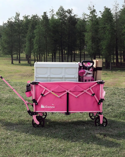 Pink 38 Inch Long Foldable Wagon Hauler With 360 Lb Load Capacity For Grocery Runs Camping And Beach Trips 220L Folding Utility Garden Cart With Detachable Wheels Lightweight 17 Lb containing gear