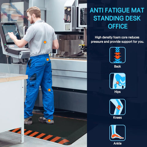 Anti Fatigue Standing Mat For Work, Industrial-Grade Ergonomic Floor Cushion With High-Density Memory Foam, Orange Border, 20 By 32 Inches