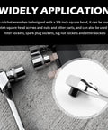 Close-up of Eight Inch Dual Direction Ratchet Wrench With Three Eighths Drive Ideal For Filter Spark Plug Lug Nut Sockets Universal Quick Release Multi Purpose Car Repair Tool Durable Steel Construction For Easy Auto Home Shop Use on concrete.