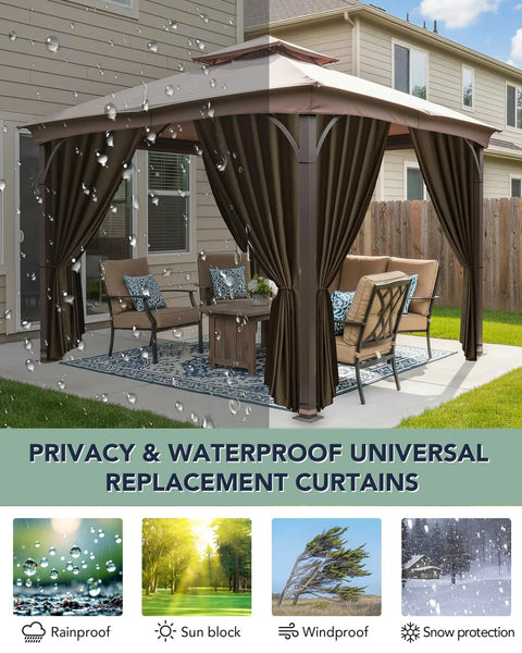 Outdoor Waterproof Gazebo Curtains 4 Panel Privacy Sidewalls With Zipper Universal Replacement For 10x10 To 12x14 Gazebos