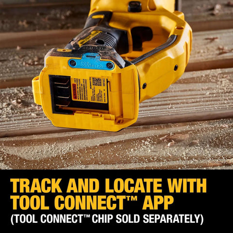 Cordless drill showing Tool Connect technology, designed for tracking, on a workbench. Runs Like A Champ With Savage Torque For Tough Framing Work Features Power Detect Technology And E Clutch Protection Handles Bind Ups Smoothly Includes Snappy Quick Release Hex Chuck Bare Tool Only.