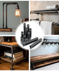 66 Piece Half Inch Black Metal Pipe Nipples Set With 11 Size Assortment, Six Each, shown in DIY shelving and lamp projects