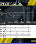 Front view: SPEED TIGER carbide square end mill, 3-flute, 3/8 in shank, shown with spec diagram and table
