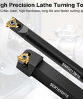 Two black metal lathe threading tool holders with gold carbide inserts.