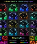 Color options of Dope Outdoor Solar String Lights 40Ft With 100 LED In 16 Colors 20 Modes Remote Waterproof for Home Decor