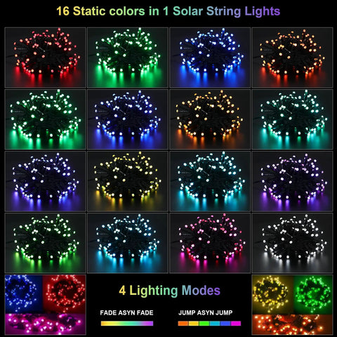 Color options of Dope Outdoor Solar String Lights 40Ft With 100 LED In 16 Colors 20 Modes Remote Waterproof for Home Decor