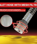 Inlet hose with mesh filter for High Output Premium 12 Volt Electric Fuel Transfer Pump Moves 13 Gallons Per Minute.