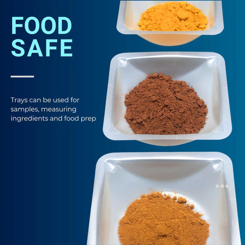 Disposable 100ml Weigh Boats 125 Pack Anti Static Square Trays For Scale And Lab Weighing Dishes Polystyrene Powder Weight Mixing Epoxy And Food Safe Samples Pour Boat Easy Cleanup displaying powders