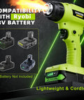Cordless 18V Heat Gun With 350W Power, LED Light, Quick Heat In Seconds, Variable Temperature 120 To 122°F, Includes 4 Nozzles And Scraper, Low Voltage Protection, Great For Crafts And DIY Projects Battery Not Included, green cordless heat gun with battery pack