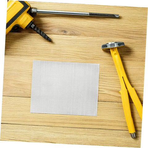 Ten Pack Upgraded Stainless Steel Mesh Screen Welding Mesh Reinforcing Wire for Car Bumpers next to tools on wood surface