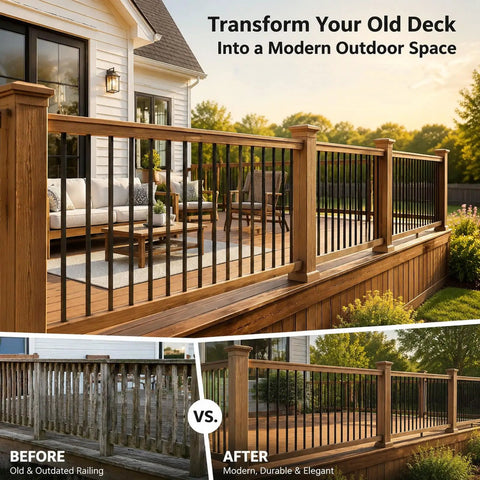 Heavy Duty Black Steel Deck Balusters 101 Pack 32 Inch Metal Railing Spindles For Porch Patio And Stairs No Sweat Assembly Rust Resistant Workhorse Build Seamless DIY Upgraded on a modern deck.