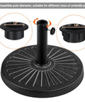 Beefy Heavy Duty Outdoor Umbrella Base For 1.5 To 1.9 Inch Poles 26.5 Lb Resin And Iron Construction shown in compatible pole diagram