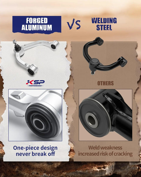 Comparison between Built Tough Forged Aluminum Upper Control Arm For Ford F150 2004 To 2020 and welding steel arm.