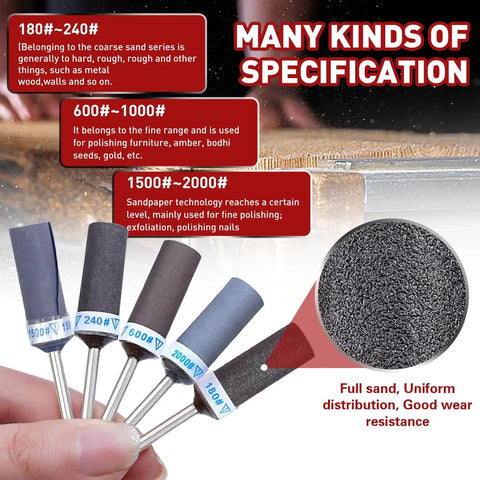 Heavy Duty Sanding Drums And Sandpaper Sticks Set For Dremel Rotary Tools With Assorted Grit Sleeves, showcasing various grits from 180 to 2000.