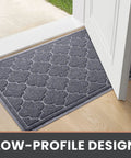 Non Slip Indoor Outdoor Door Mat 24x36 Inch, Low Profile Durable Front Door Welcome Mat, Grey, under an open door