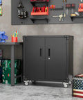 Heavy Duty Metal Rolling Storage Cabinet With Pegboard Locking Steel Cabinet On Wheels 35.4 Inch Tall 2 Doors 2 Shelves