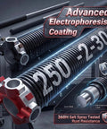Close-up of Pair Of 2 Inch Garage Door Torsion Spring Set With Non Slip Winding Bars And Center Bearing Black Coated 0.250x2x30
