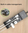 Beefy 12 Outlets Surge Protector Power Strip With 8 Foot Flat Plug For Home Office Travel Charging 3940 Joules Pack Of 3 on wooden surface