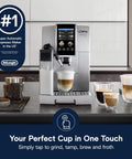 Dinamica Plus Fully Automatic Espresso Machine With Built In Grinder And Auto Milk Frother displayed on kitchen counter