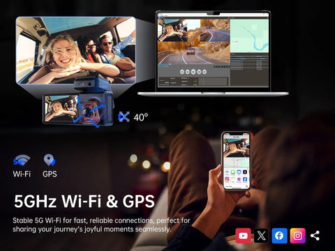 Image of 4K 3 Channel Dash Cam With Front Rear And Interior Cameras, 4K 1080P 1080P, App And WiFi, 64GB Card Included, devices showing app use