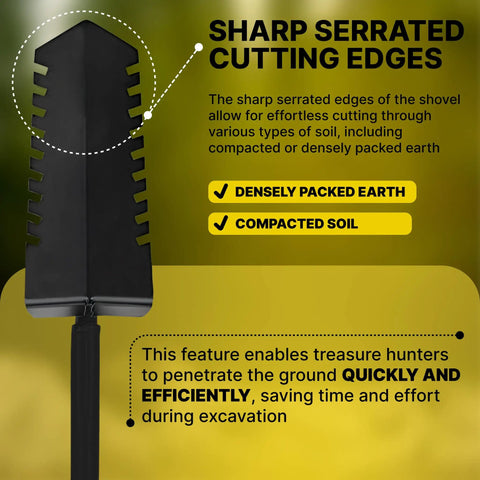 Heavy Duty Metal Detecting Shovel Tool With Double Serrated Edge Digger for various soil types and efficient excavation