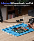 HDMI Soldering Microscope With Flexible Arm, 3 Lens Magnification, 360 Degree Base Rotation, 135 Degree Horizontal Extension, 180 Degree Vertical Movement, Foldable Design, Dope Lighting For Precise Electronics Work And Repairs used over PCB on 350mm x 250mm silicone mat