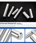 60 Piece Dowel Pin Set In 6mm 8mm And 10mm Sizes, Pro Grade Stainless Steel 304 Cylindrical Shelf Pegs For Cabinets And Furniture Installation, Includes M6 M8 And M10 Pins In 20 25 30 And 35mm Lengths, stainless steel pins on black background