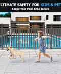 Removable Pool Fence 36Ft By 40In, 14 Panels and 2 Gates, installed around pool as safety barrier for pets, black-silver metal