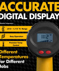 Close-up of LCD display on Heavy Duty 1800W Heat Gun Kit showing 1112°F, highlighting adjustable temperature range and controls.