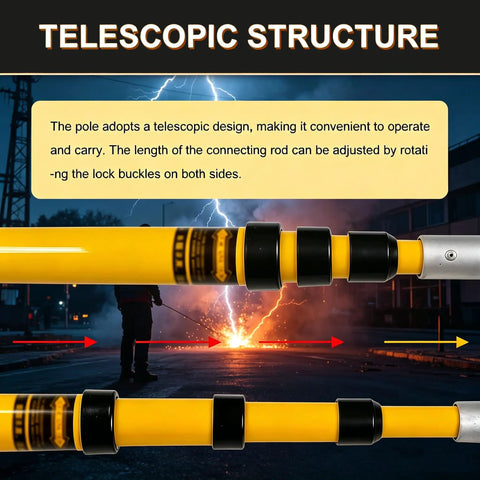 Insulated Rescue Hook With Retractable Fiberglass Pole For Live Line Work Lightweight Electrical Safety Tool For Power Stations Utilities Crew And Factory Maintenance In Hazardous Environments telescopic pole close-up