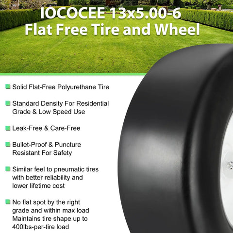 Twofer 13x5.00-6 Flat Free Lawn Mower Tires With Bearings 3/4 Inch 1/2 Inch And 5/8 Inch Replacement Wheels For Lawn Tractors And Push Mowers, Smooth Rolling, Durable Turf Tires solid polyurethane wheel