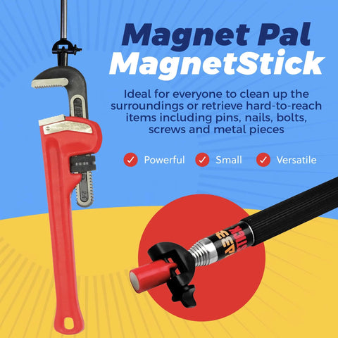 39 Inch Telescoping Magnetic Pickup Tool With Neodymium Magnet and red wrench on blue background