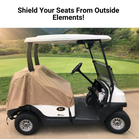 All Weather Golf Cart Seat Cover For 4 Passenger Carts Fits 2 Plus 2 Or 2 Person Universal Fit on golf cart outdoors