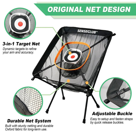 Chipping Net Indoor Outdoor Golf Practice Target With Center Target And Three Dynamic Baskets Includes Tee And Balls