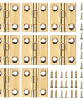 8 Pack Brass Jewelry Box Hinges 1 Inch Gold Mini Hinges For DIY Craft Projects With Mounting Screws Ideal For Small Wooden Boxes Jewelry Chests Drawers Doors Closets shown with included screws.