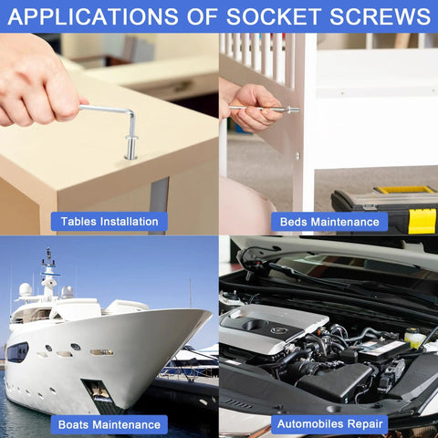 61 Piece 1/4-20 Flat Head Hex Socket Cap Screws Assortment Kit used for tables installation, beds maintenance, boats maintenance, and automobiles repair.