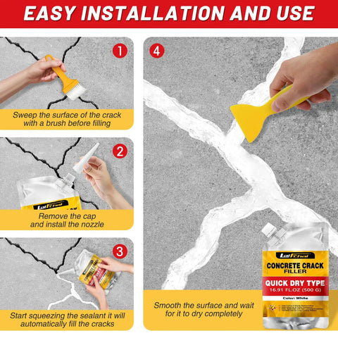 Self Leveling Concrete Crack Filler for Driveways and Patios Fast Drying Cement Repair Easy installation process steps.