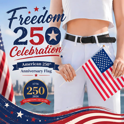 Fourth Of July Flags On Sticks 4x6 Inch Mini American USA Flags for Outdoor and Indoor Decor held by person at Freedom 250 Celebration