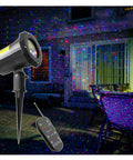 Remote Controllable RGB Firefly Laser Outdoor Garden Light Projector With Moving Dots illuminating a patio with remote control
