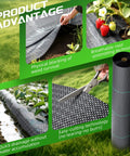 Heavy Duty Weed Barrier Fabric 4 Ft By 300 Ft Ground Cover For Garden And Lawn, showing installation and cutting advantages