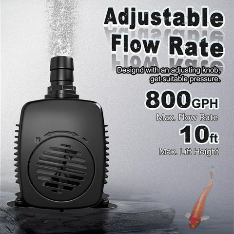 Close-up of black 60W Submersible Fountain Pump With 10 Foot Cable 800GPH Overheat Protection For Outdoor Garden Pond And Hydroponic Setups