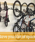Road Bike Hooks For Garage Walls And Ceilings Heavy Duty Bicycle Hangers For Safe Space Saving Bike Storage No Drill Large Ceiling Hooks For Hanging Bikes And Plants Wall And Ceiling Mount Options holding bikes on a wall rack.