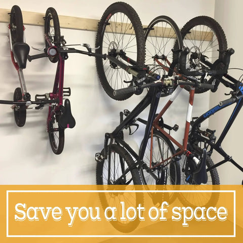 Road Bike Hooks For Garage Walls And Ceilings Heavy Duty Bicycle Hangers For Safe Space Saving Bike Storage No Drill Large Ceiling Hooks For Hanging Bikes And Plants Wall And Ceiling Mount Options holding bikes on a wall rack.