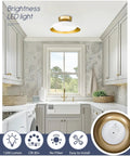 12 Inch LED Flush Mount Ceiling Light Fixture In White And Gold, 12W 1200lm, Energy Saving With 3CCT Adjustable Warm Neutral Cool installed in a kitchen.