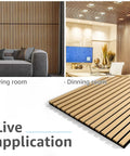 2 Pack Premium Fluted Acoustic Wood Slat Wall Panel For Home Office Noise Cancellation Decor 47.2 By 23.6 Inches Solid Oak in modern living space.